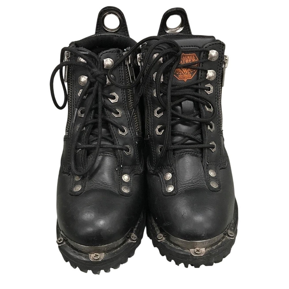 Milwaukee Leather MBL 9335 Boots Womens 6 Black DIRTY Moto Biker Zippers - Picture 5 of 5
